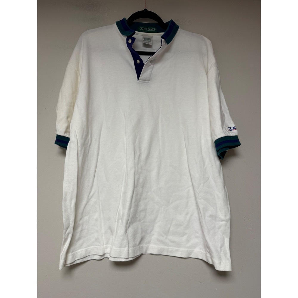 Outer Banks Polo Shirt Mens XL‎ White Navy Green Excellent Vintage 8385